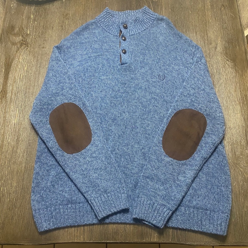Chaps Est. 1978 Men's XXL Blue Knit Sweater with Elbow‎ Patches